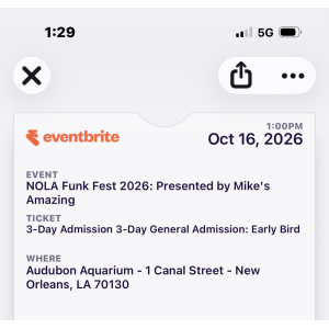 3-Day General Admission Pass to NOLA Funk Fest – Lot #2