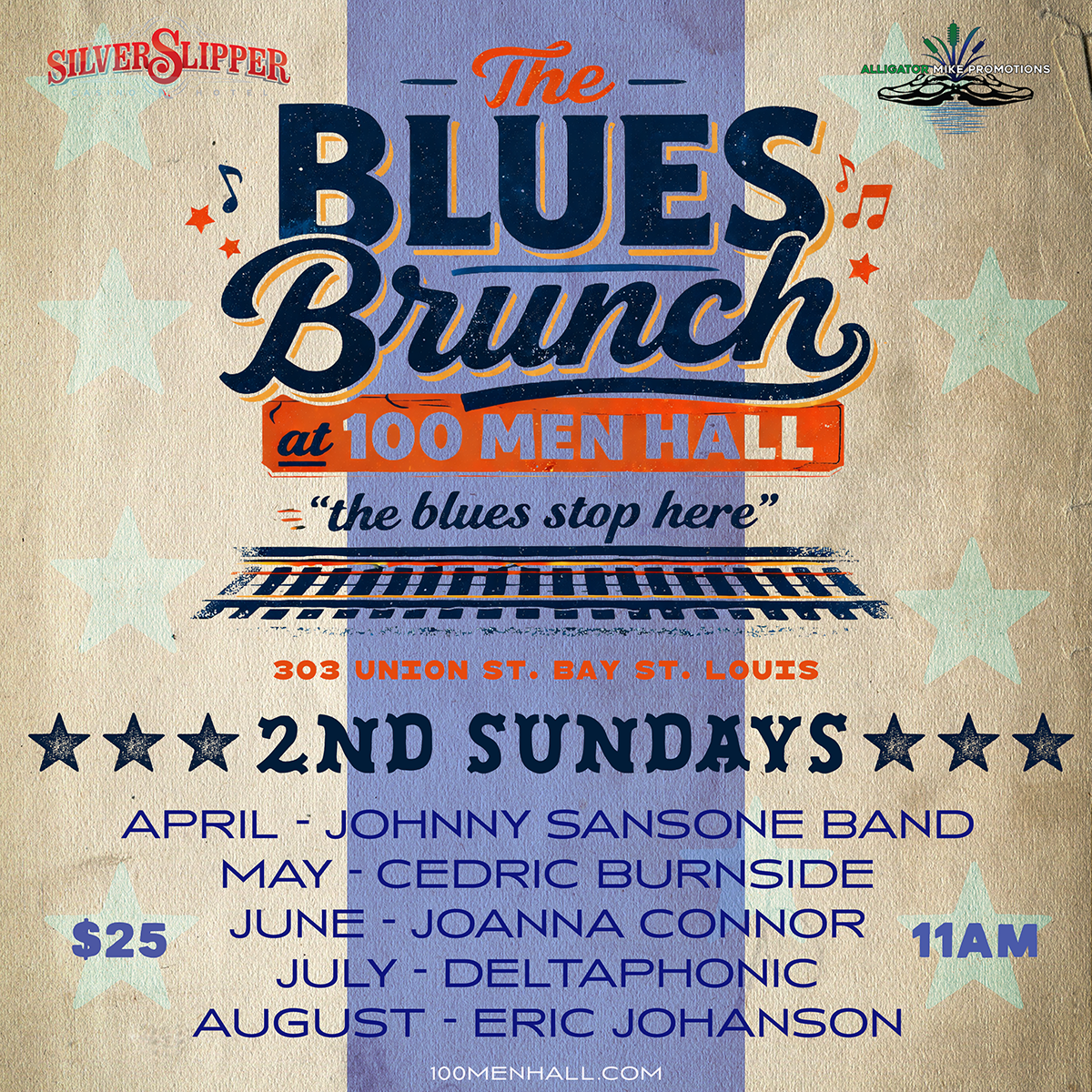 Blues Brunch for 2 at 100 Men Hall in Bay St Louis MS