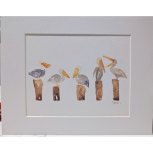 "Perched Pelicans" Original Watercolor