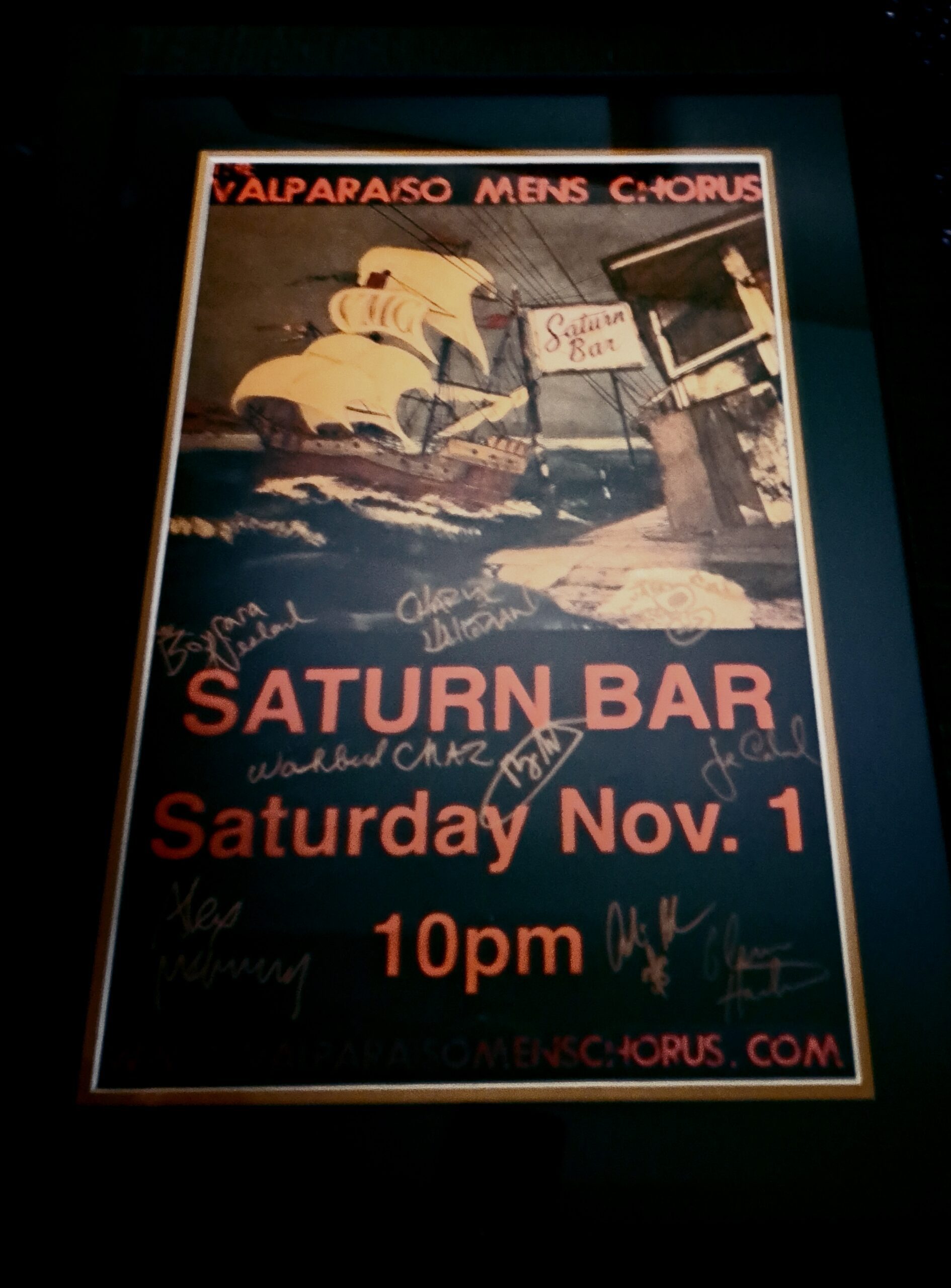 Framed and signed Valparaiso Men's Chorus at the Saturn Bar gig poster - Image 2